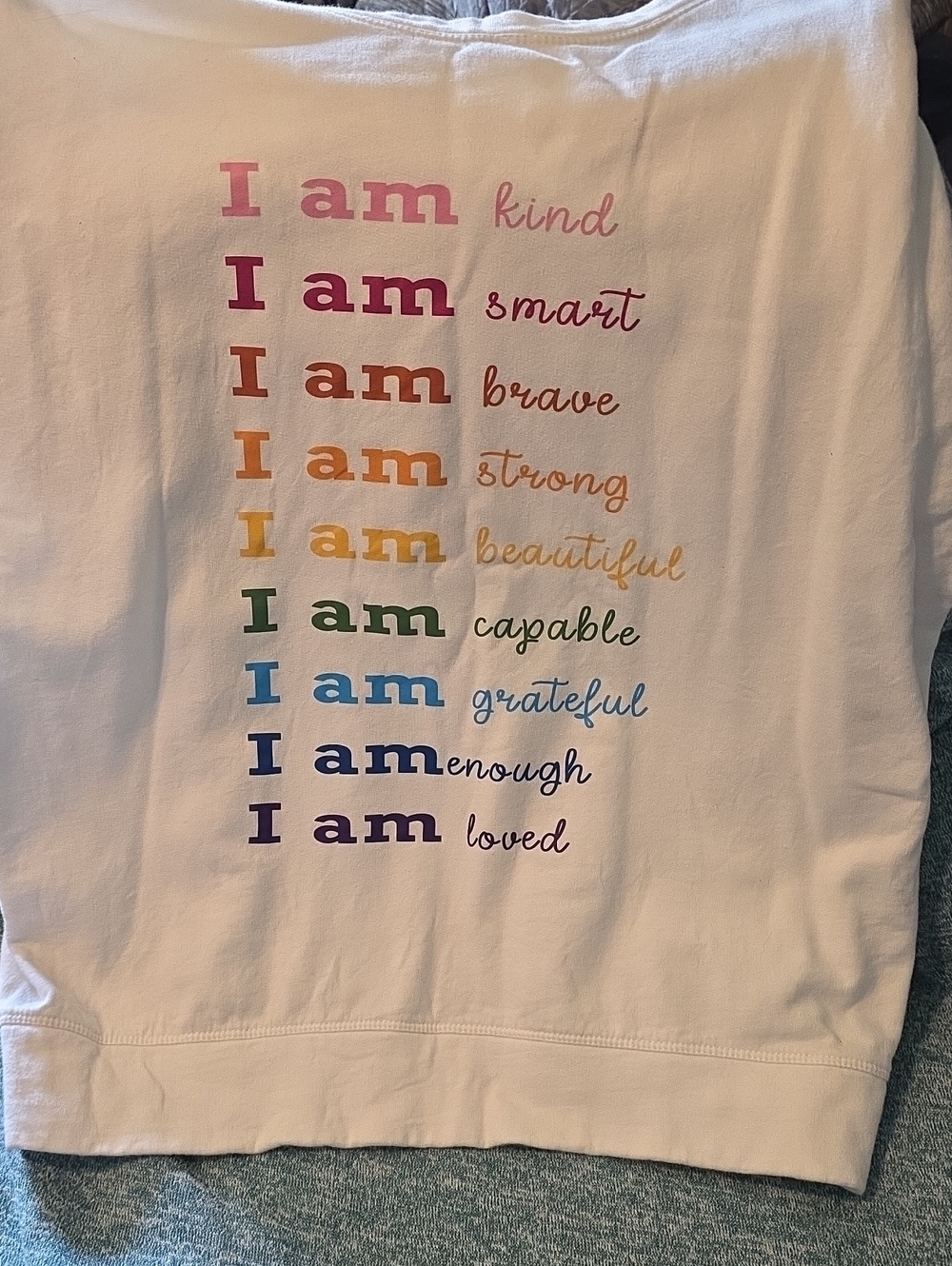 White Affirmation Graphic Tee - I Am Rainbow Text